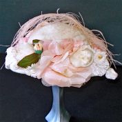 Vintage Fancy Doll Hat Flowers Ribbons Ostrich Feather Pink Cream
