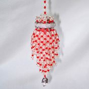Red, Clear Beaded Vintage Tea Ball Christmas Ornament