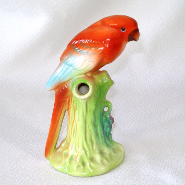 Colorful 1920s -1930s Czech Bird Flower Frog Holder Vase
