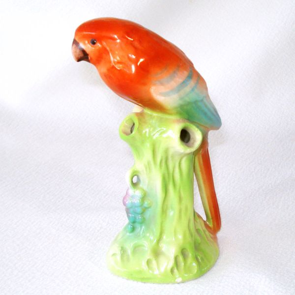 Colorful 1920s -1930s Czech Bird Flower Frog Holder Vase #2