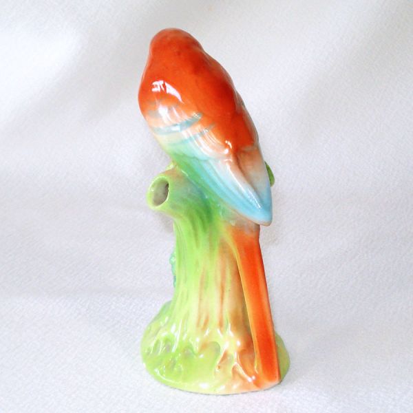 Colorful 1920s -1930s Czech Bird Flower Frog Holder Vase #3