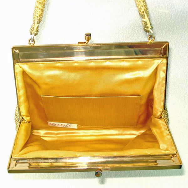 DeLill Gold Beaded Handbag Purse Mother of Pearl Frame #4