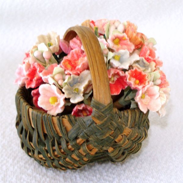 Sweet Woven Doll Basket Filled With Flocked Paper Flowers #2