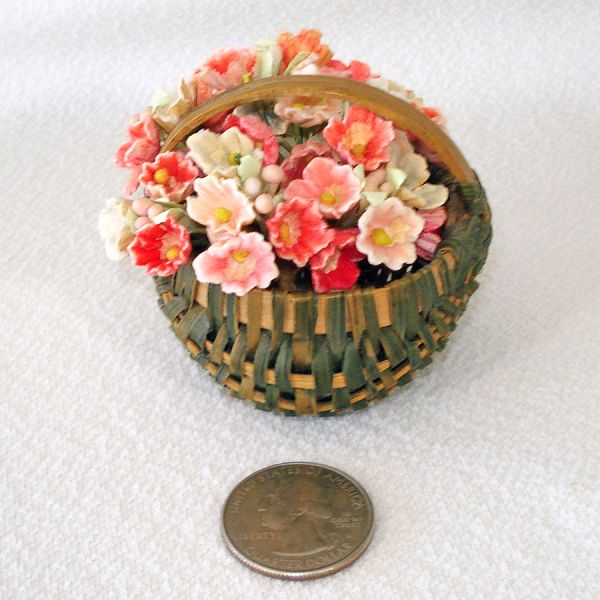 Sweet Woven Doll Basket Filled With Flocked Paper Flowers #3
