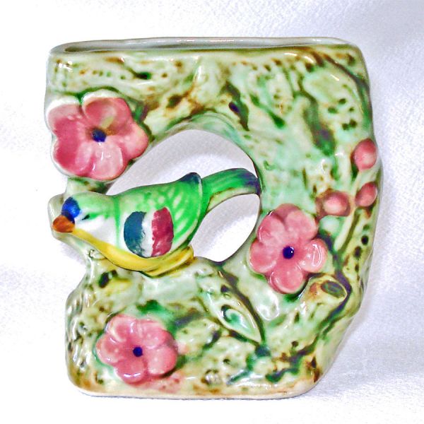 Open Center Floral Wall Pocket Planter With Applied Bird