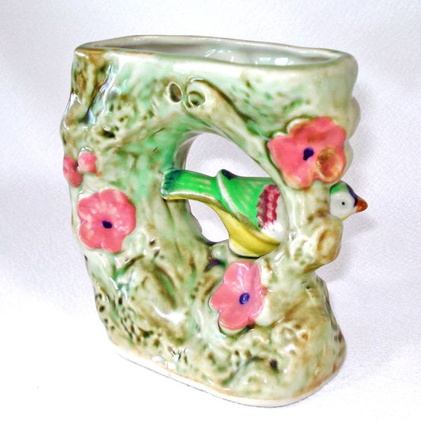 Open Center Floral Wall Pocket Planter With Applied Bird #2