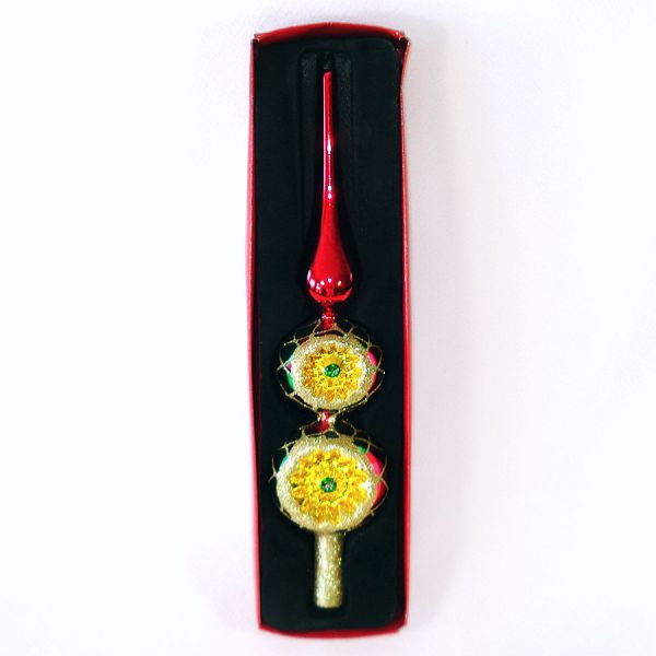 Glittered Double Indent Glass Spire Christmas Tree Topper Boxed #2