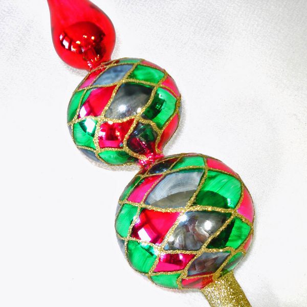 Glittered Double Indent Glass Spire Christmas Tree Topper Boxed #4