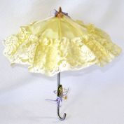 Doll Parasol Yellow Satin and Lace 9 Inches Long