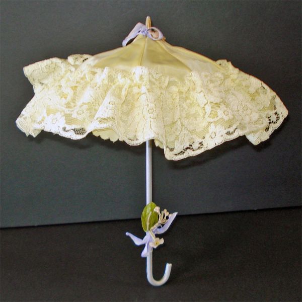 Doll Parasol Yellow Satin and Lace 9 Inches Long #2