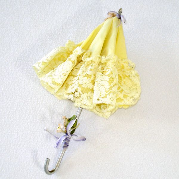 Doll Parasol Yellow Satin and Lace 9 Inches Long #3