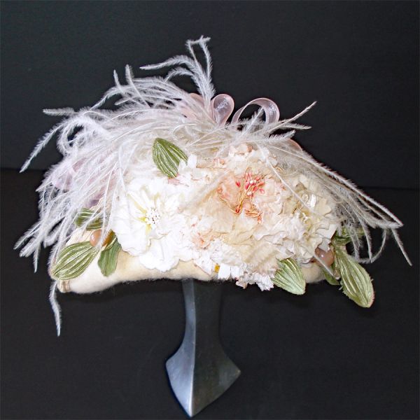 Bollman Doeskin Pink and Cream Flowered Petite Cocktail Hat Doll Size