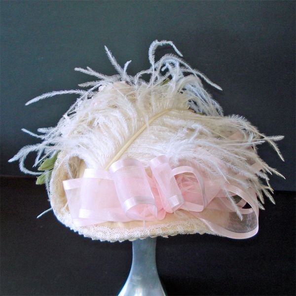 Bollman Doeskin Pink and Cream Flowered Petite Cocktail Hat Doll Size #2