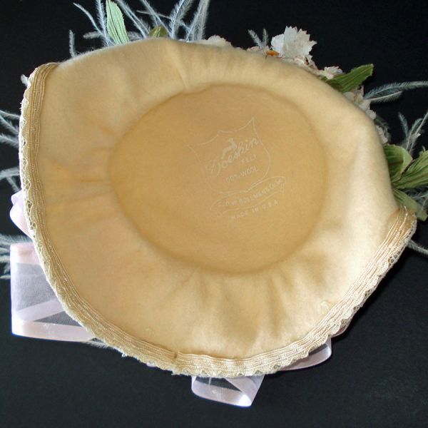 Bollman Doeskin Pink and Cream Flowered Petite Cocktail Hat Doll Size #3