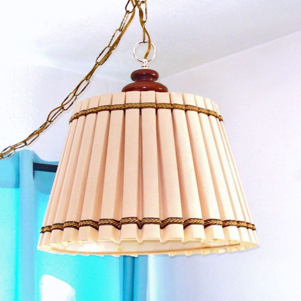 Mid Century Pleated Hanging Drum Lamp 4 Light