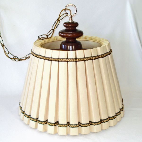 Mid Century Pleated Hanging Drum Lamp 4 Light #2