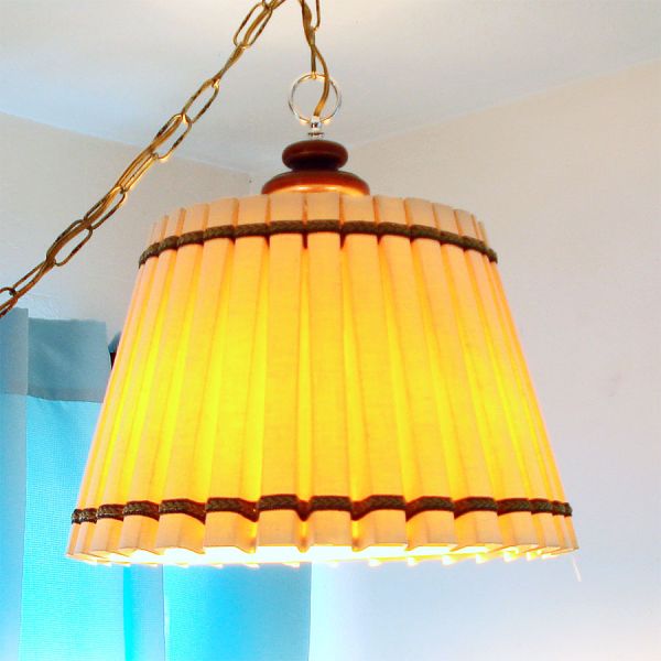 Mid Century Pleated Hanging Drum Lamp 4 Light #6