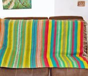 Dhurrie India 1970s Cotton Rug Bold Colorful Stripes 6 by 3.5 feet