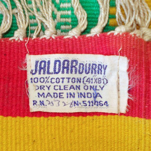 Dhurrie India 1970s Cotton Rug Bold Colorful Stripes 6 by 3.5 feet #3