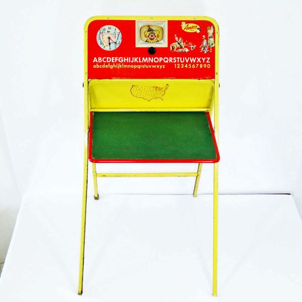 Amsco 1950s Tin Litho Toy Folding Easel With Chalkboard