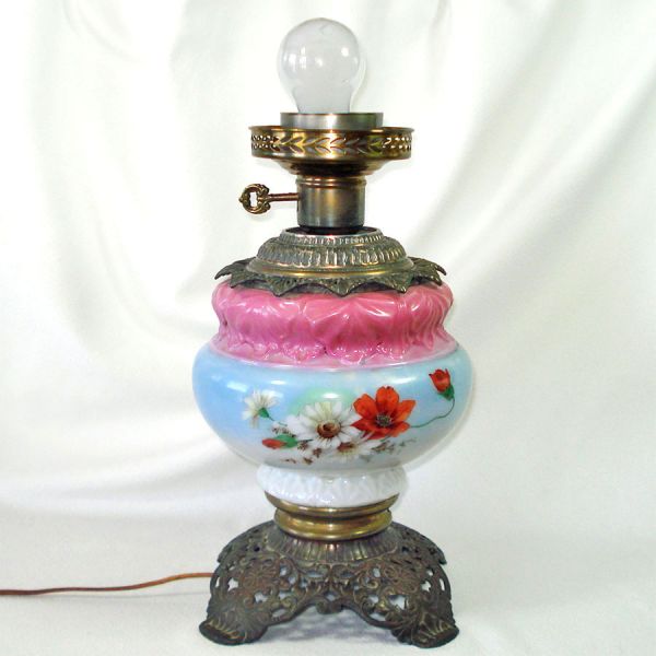 Victorian Hand Painted Parlor Lamp Converted to Electric #2