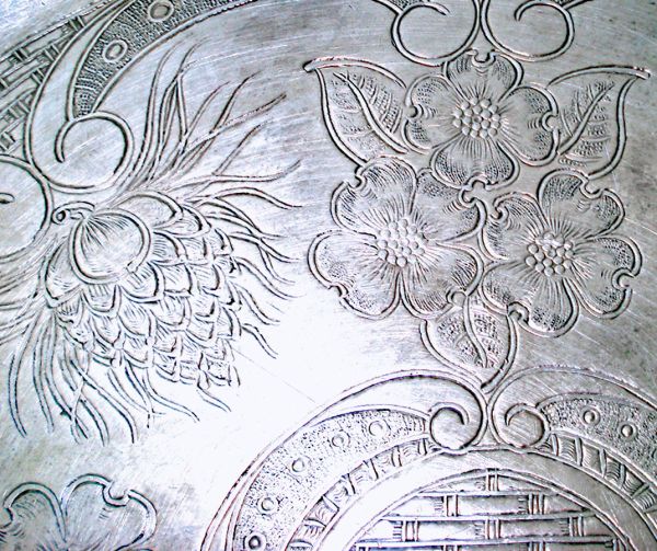 Hand Wrought Aluminum Tray Intaglio Dogwood and Thistle Decoration #2