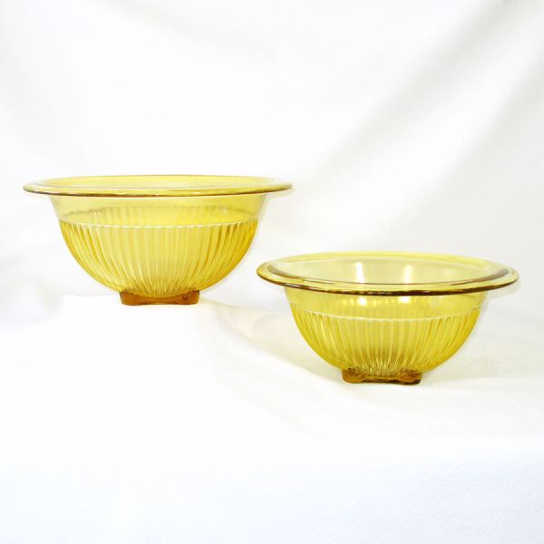 Pair Federal 1930s Ribbed Yellow Glass Mixing Bowls