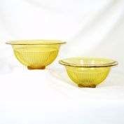 Pair Federal 1930s Ribbed Yellow Glass Mixing Bowls
