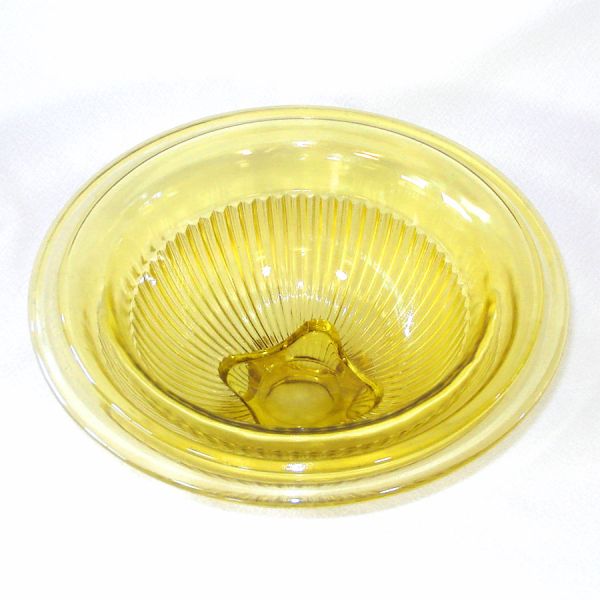 Pair Federal 1930s Ribbed Yellow Glass Mixing Bowls #2