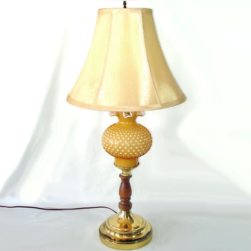 Fenton Cased Honey Amber Table Lamp, Early Electric Table Lamps