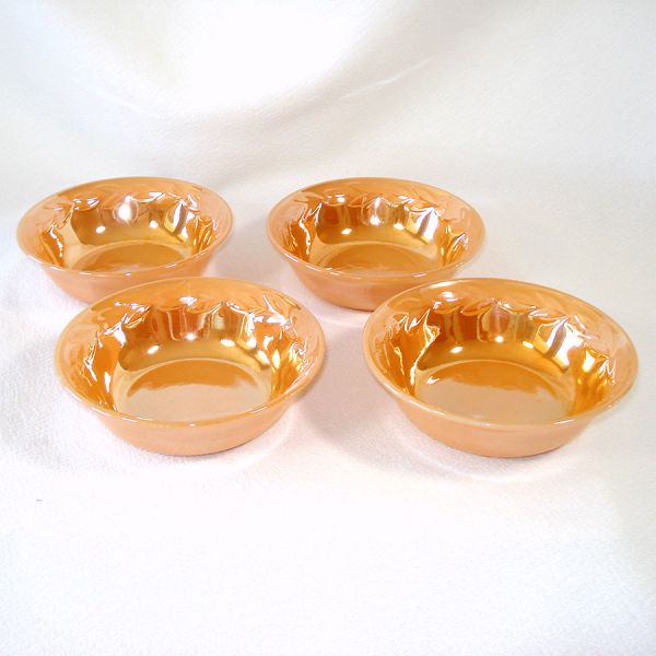 Fire King Peach Lustre Laurel Leaf 4 Fruit Dessert Bowls
