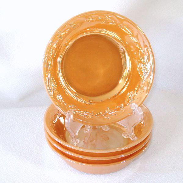 Fire King Peach Lustre Laurel Leaf 4 Fruit Dessert Bowls #2