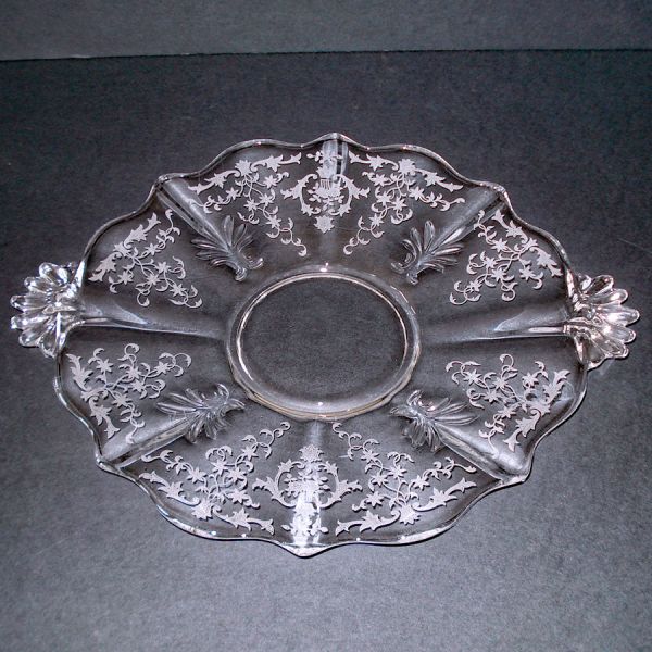 Fostoria Navarre Etched Crystal Handled Cake Plate