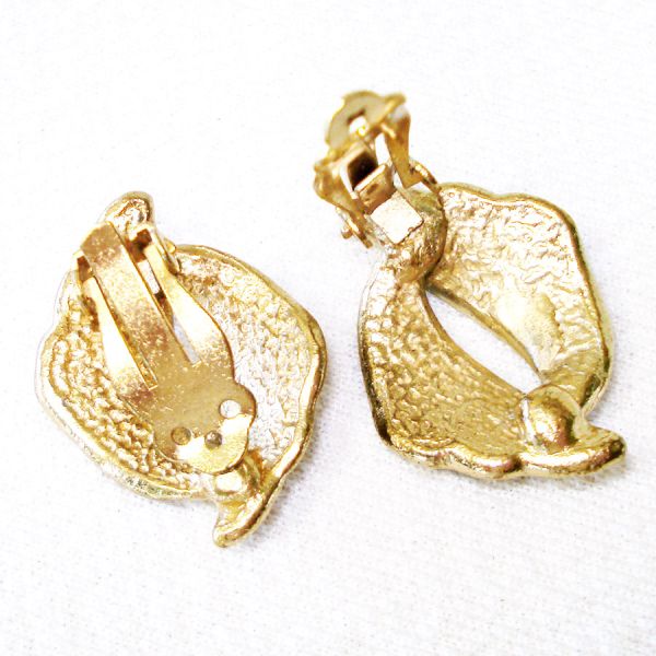 Enameled Green and Cream Double Wing Clip Earrings #2