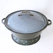 Extra Large Antique Granitware Covered Dough Bowl 12 Quarts