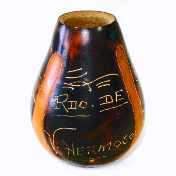 Carved Yerba Mate Gourd Cup With Holder Patagonian Folk Art Souvenir #2