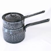 Antique Graniteware Double Boiler Leopard Print Gray
