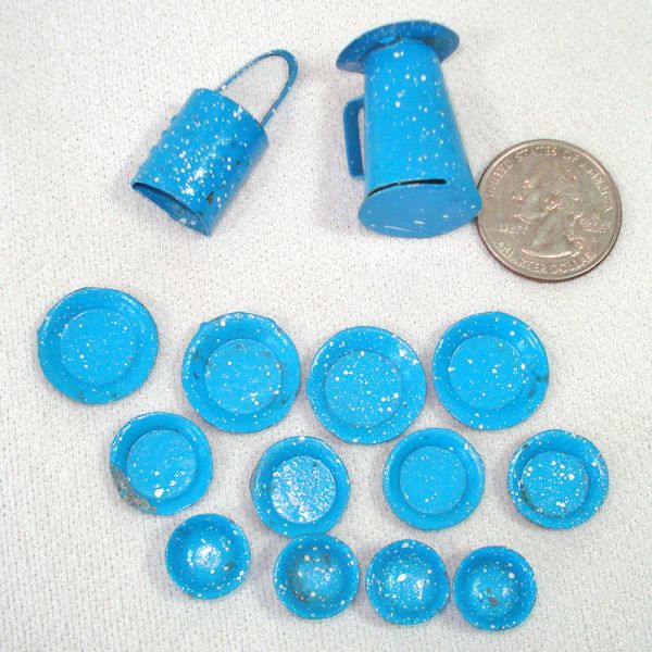 Miniature Dollhouse Graniteware Dishes, Grater, Coffee Pot 15 Pieces #2