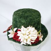 Moss Green Felted Wool Bucket Doll Hat With Flowers and Bow