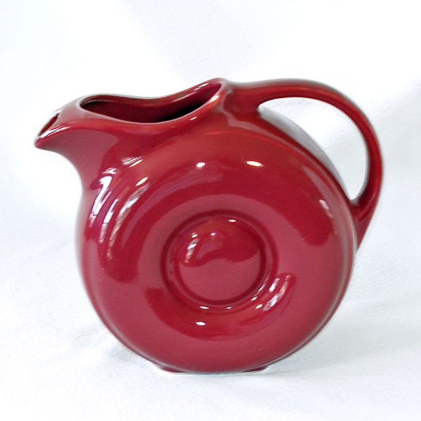 Hall China Maroon Art Deco Donut 2 Quart Pitcher Jug #2