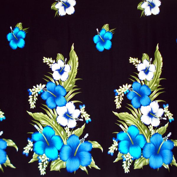 Bold Hibiscus Flower Blue on Black Tropical Scarf Beach Wrap #4