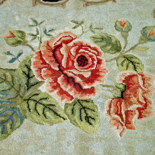 Spray of Roses 1930s Hand Hooked Rug 25 by 30 Inches #3