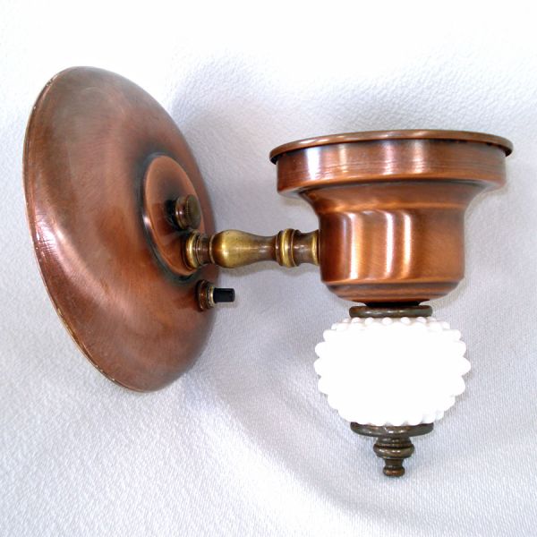 Pair Copper Hobnail Milk Glass Electric Wall Sconces Mid Century #3