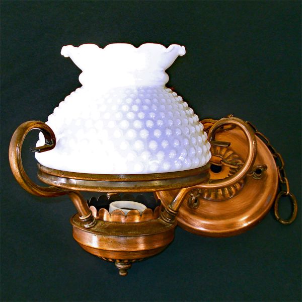Petite Copper Milk Glass Hobnail Ceiling Light Fixture #2