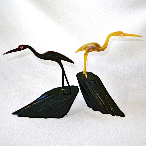 Carved Water Buffalo Horn Heron Egret or Heron Bird Sculptures #2