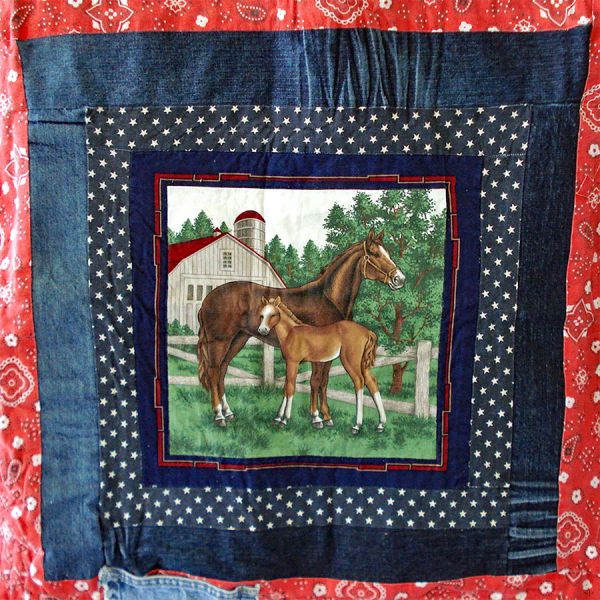 Denim Horse Theme Lap Quilt With Pocket 53 Inches #2