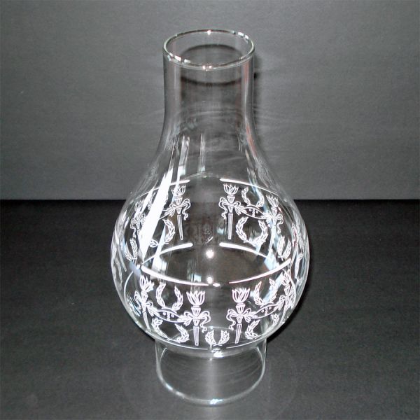 Torch & Wreath Clear Glass Hurricane Lamp Chimney 3 Inch Fitter