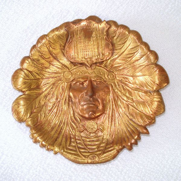 Bronze Indian Chief Head Pin Dish Salt Lake Mormon Temple Kronheim Oldenbusch