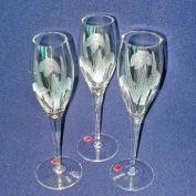 Romanian Crystal 3 Floral Cut Flute Champagne Goblets