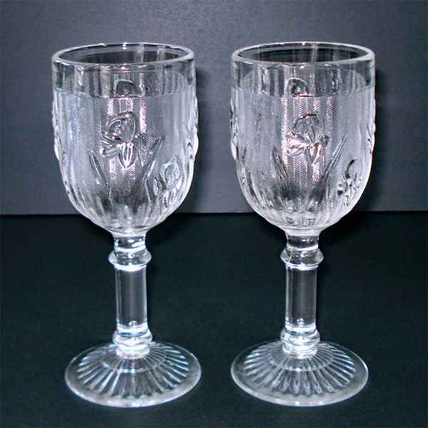 Jeannette Iris & Herringbone Pair Wine Goblets